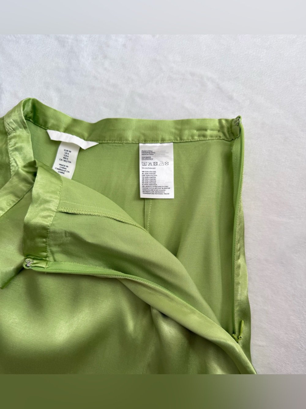 Y2K Lime Green Satin Slip Midi Skirt Bias Cut Slit Skirt Size 6 - Picture 5 of 6